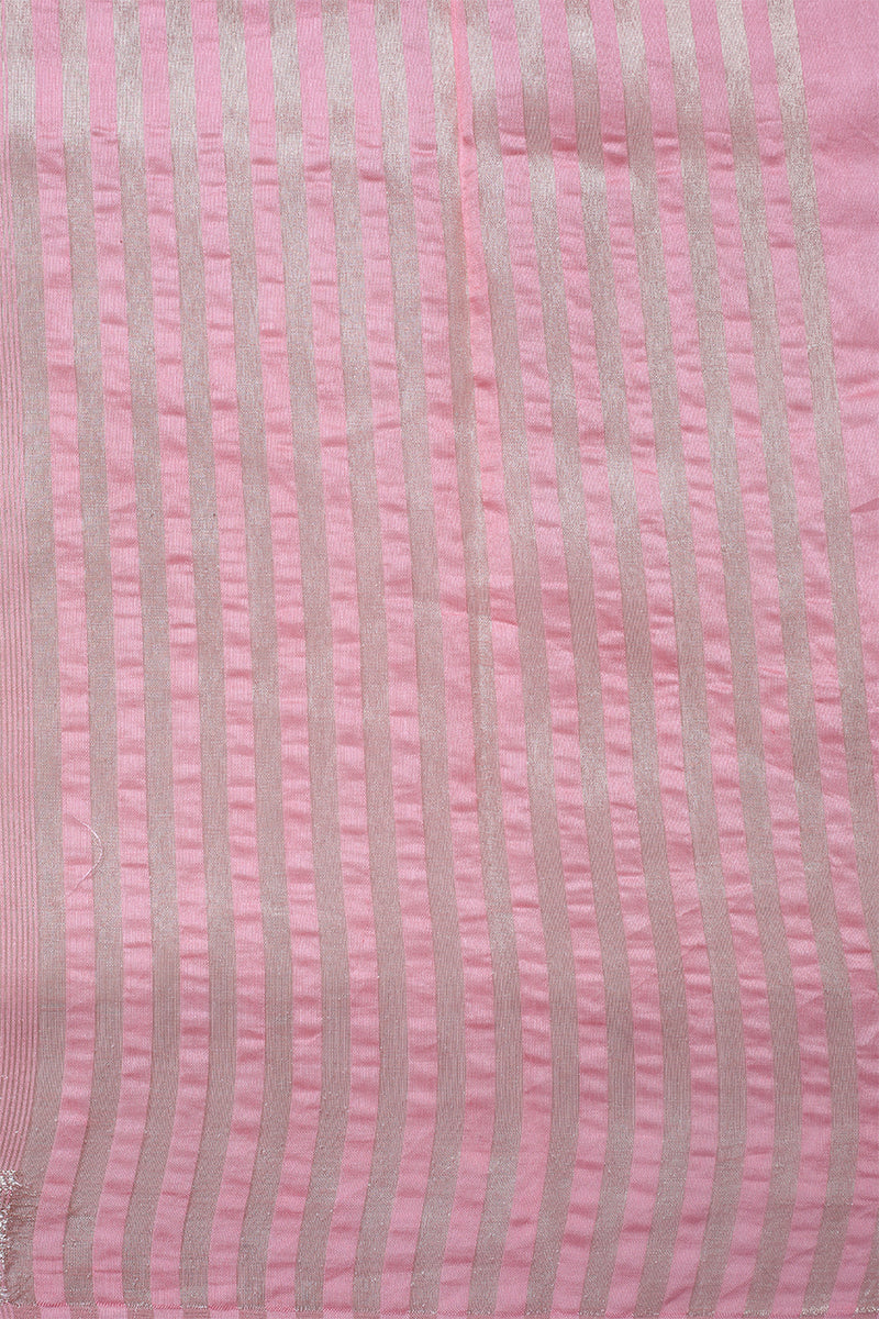 Woven Pink Pure Cotton Tissue Silk Sari- Traditional Motif