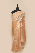 Woven Peach Pure Cotton Tissue Silk Sari-  Traditional Motif