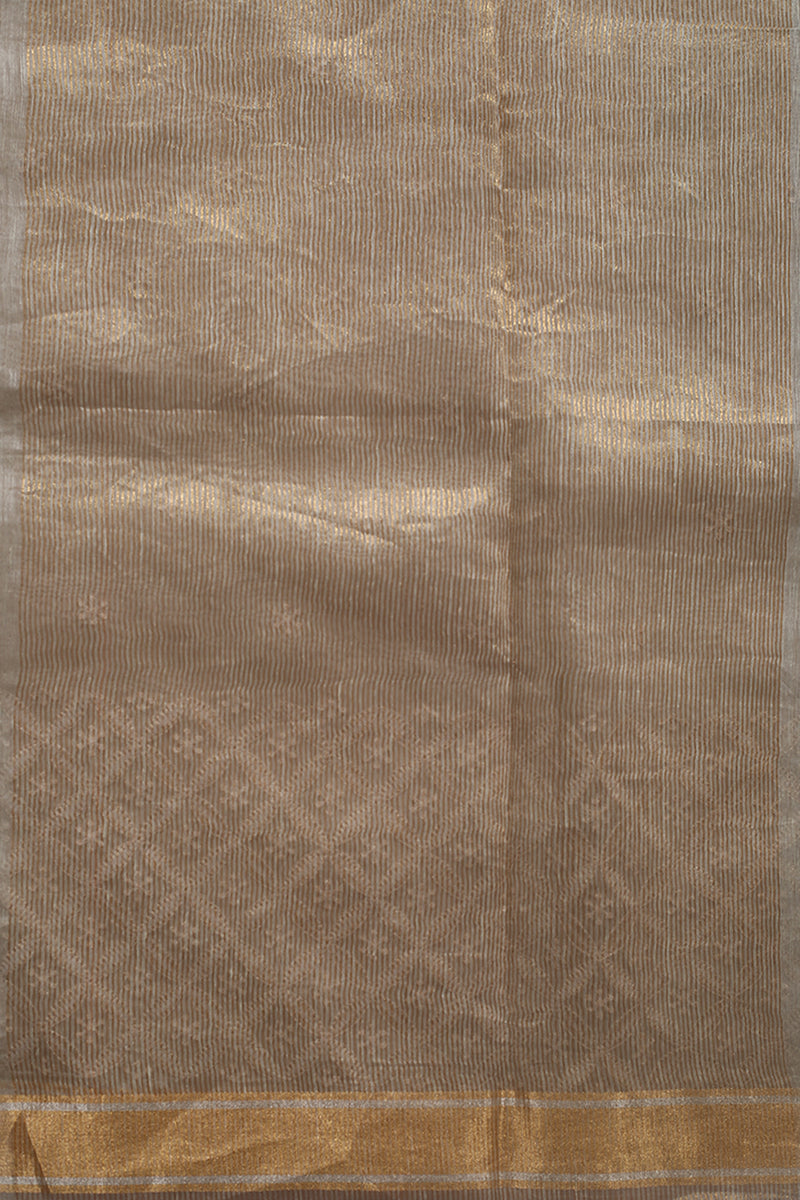 Embroidered Grey Pure Linen Sari- Chikankari