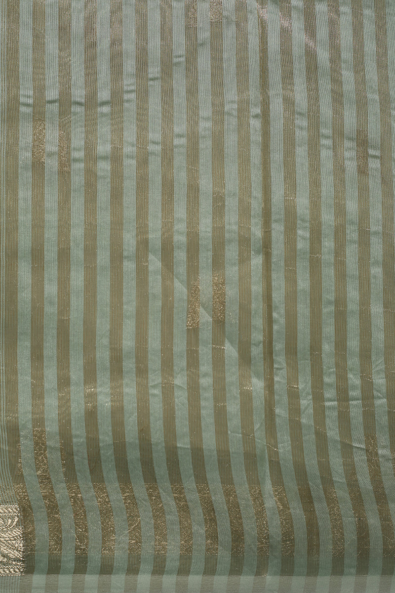 Woven Seagreen Pure Cotton Tissue Silk Sari- Traditional Motif