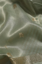 Woven Seagreen Pure Cotton Tissue Silk Sari- Traditional Motif