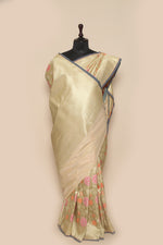Fancy Banarasi Cream Silk Sari- Traditional Jaal