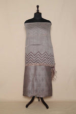 Light Brown Linen Silk Embroidered Suit Piece With Printed Linen Dupatta