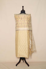Light Yellow Cotton Suit Piece With Embroidered Jaal Organza Dupatta