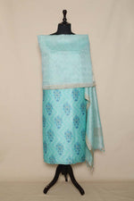 Sea Green Linen Printed Suit Piece With Embroidered geometrical Dupatta