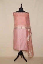 Peach Cotton Suit Piece With Embroidered Jaal Organza Dupatta