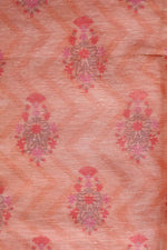 Peach Linen Printed Suit Piece With Embroidered Geometrical Dupatta