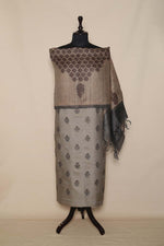 Light brown Linen Embroidered Suit Piece With Printed Dupatta