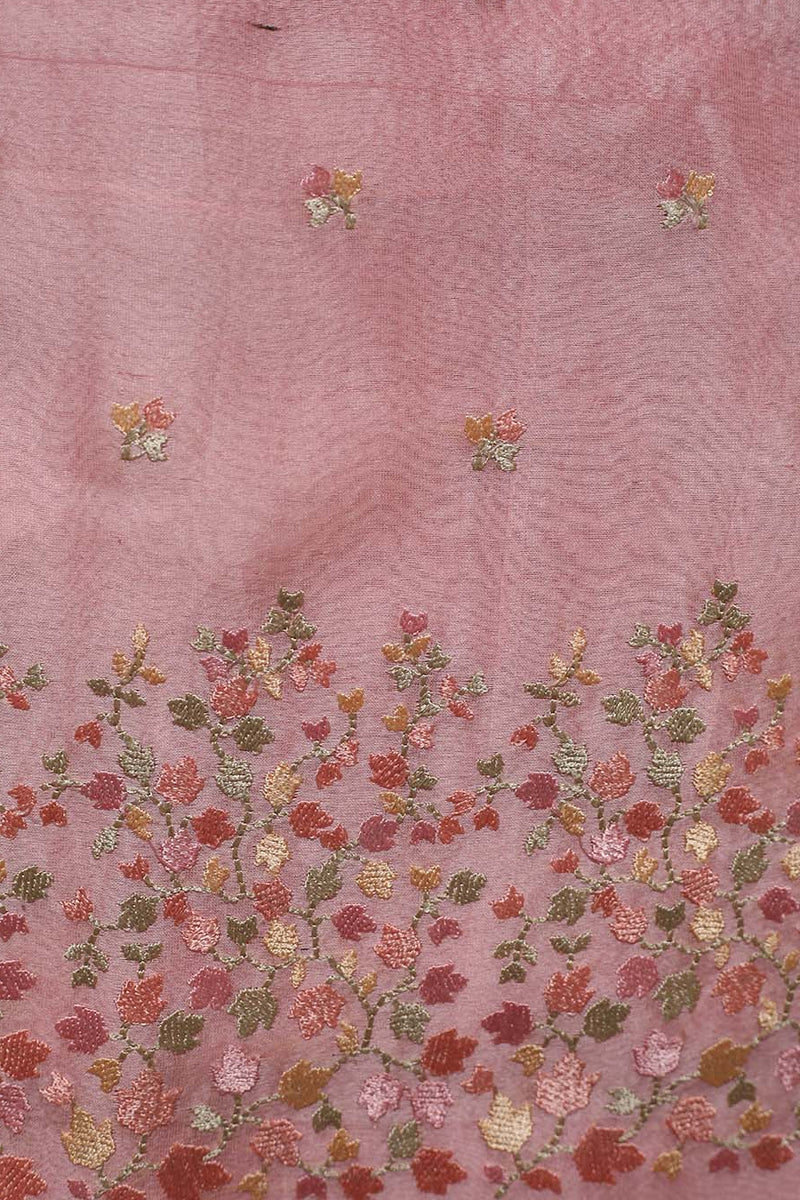 Peach Organza Silk Embroidered Suit Piece With Organza Embroidered Dupatta