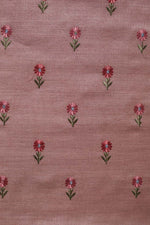 Peach Colored Tussar Embroidered Suit Piece With Printed Dupatta